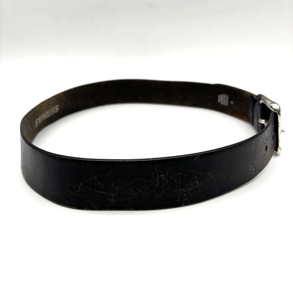 Vintage Y2K EXPRESS Black Genuine Leather Dress Belt M 31-36